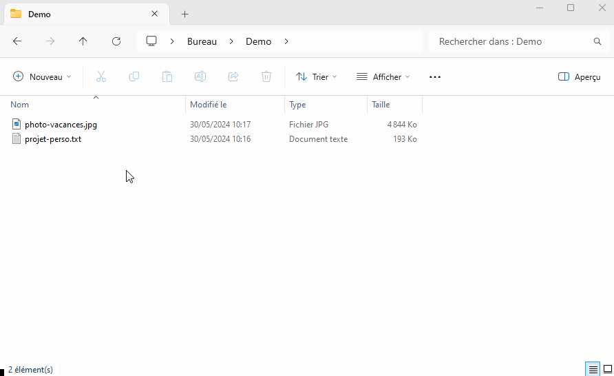 Démonstration de création d'un ZIP avec Windows 11