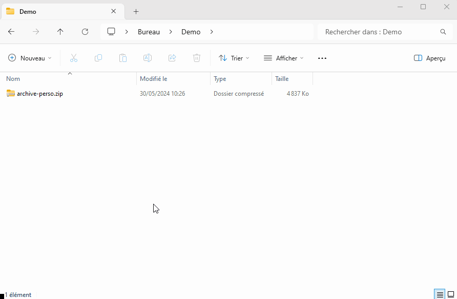 Démonstration de l'extraction d'une archive avec Windows 11