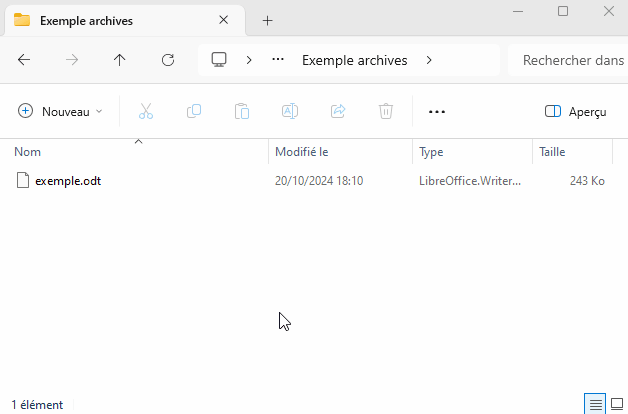 Démonstration d'exploration du contenu d'un fichier .odt