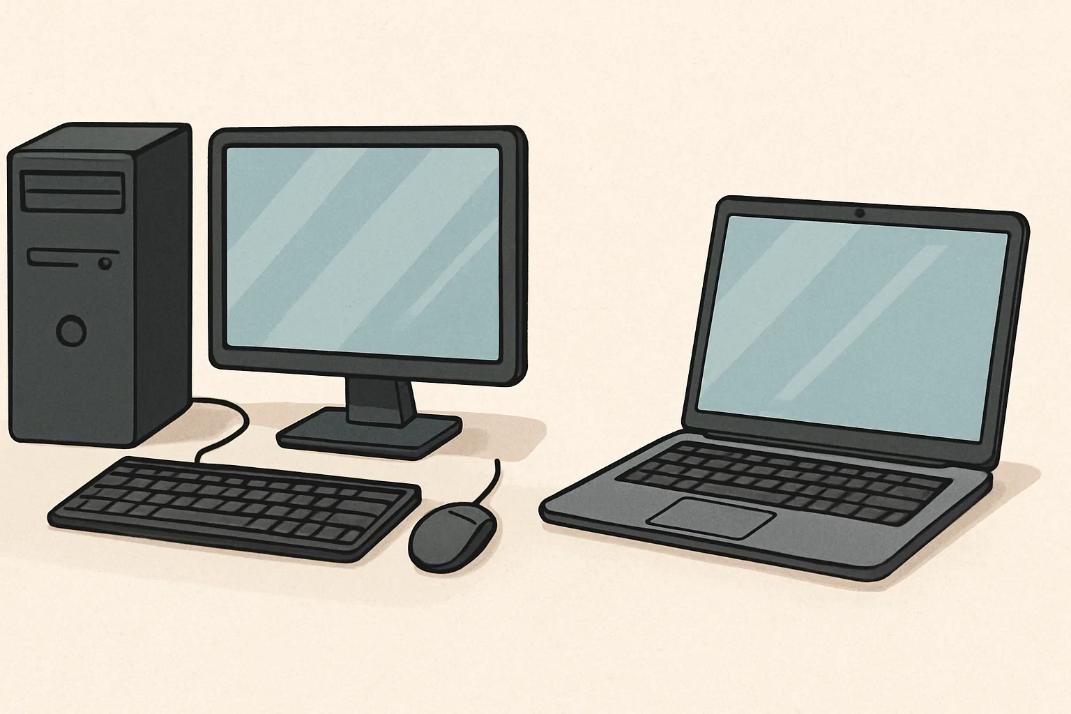 Illustration d'un ordinateur de bureau (à gauche) et d'un ordinateur portable (à droite)