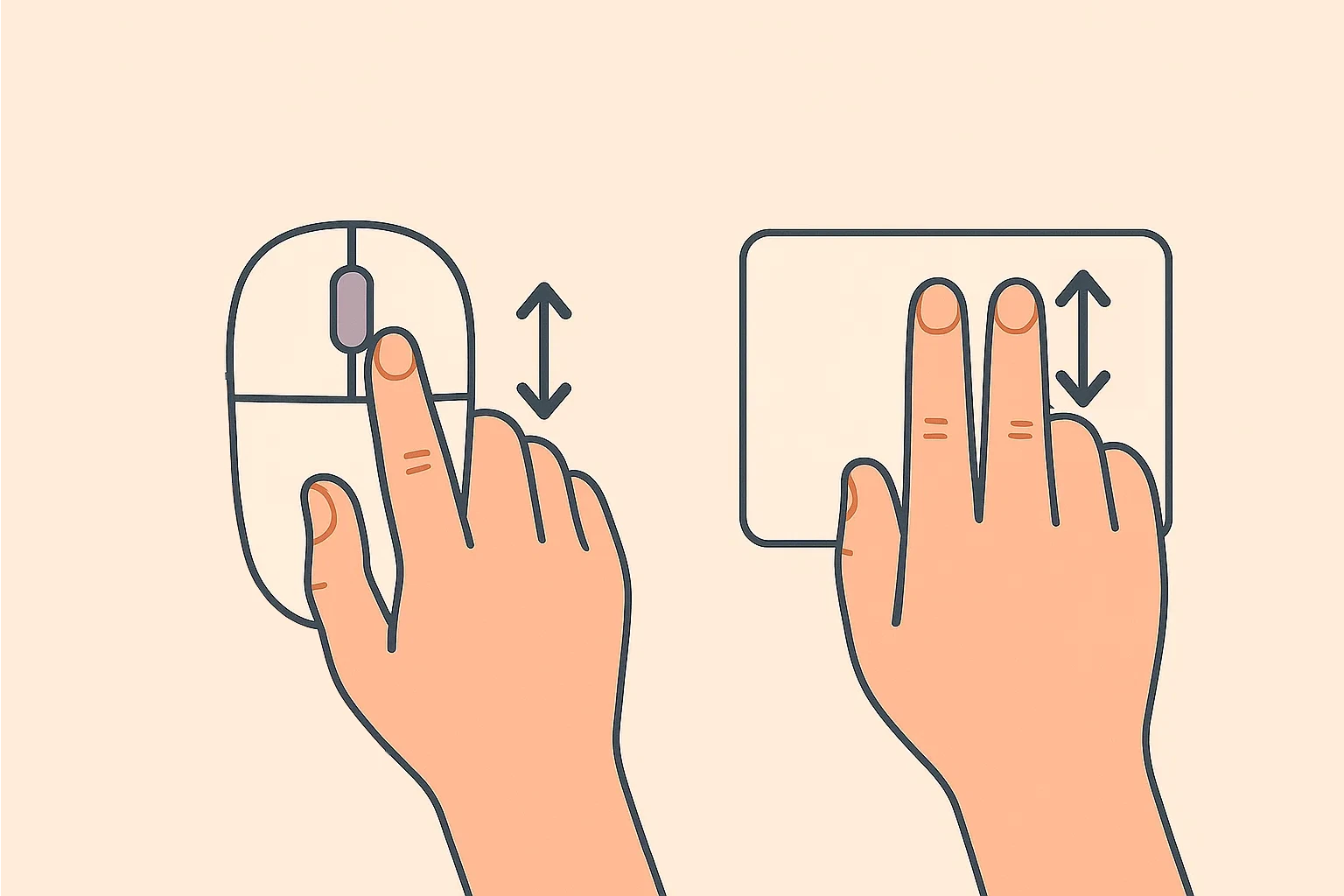Défilement à la molette (gauche) ou au pavé tactile (droite)